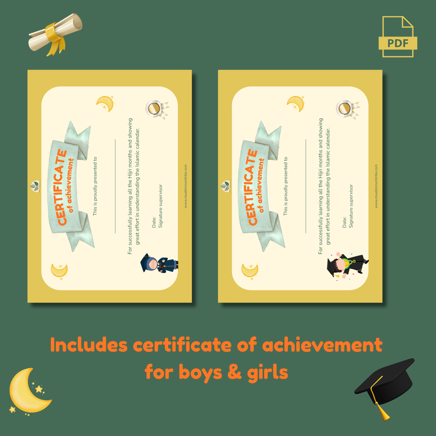 Learn the Hijri Months - Educational Printable for Kids (includes flashcards, puzzles & certificate)