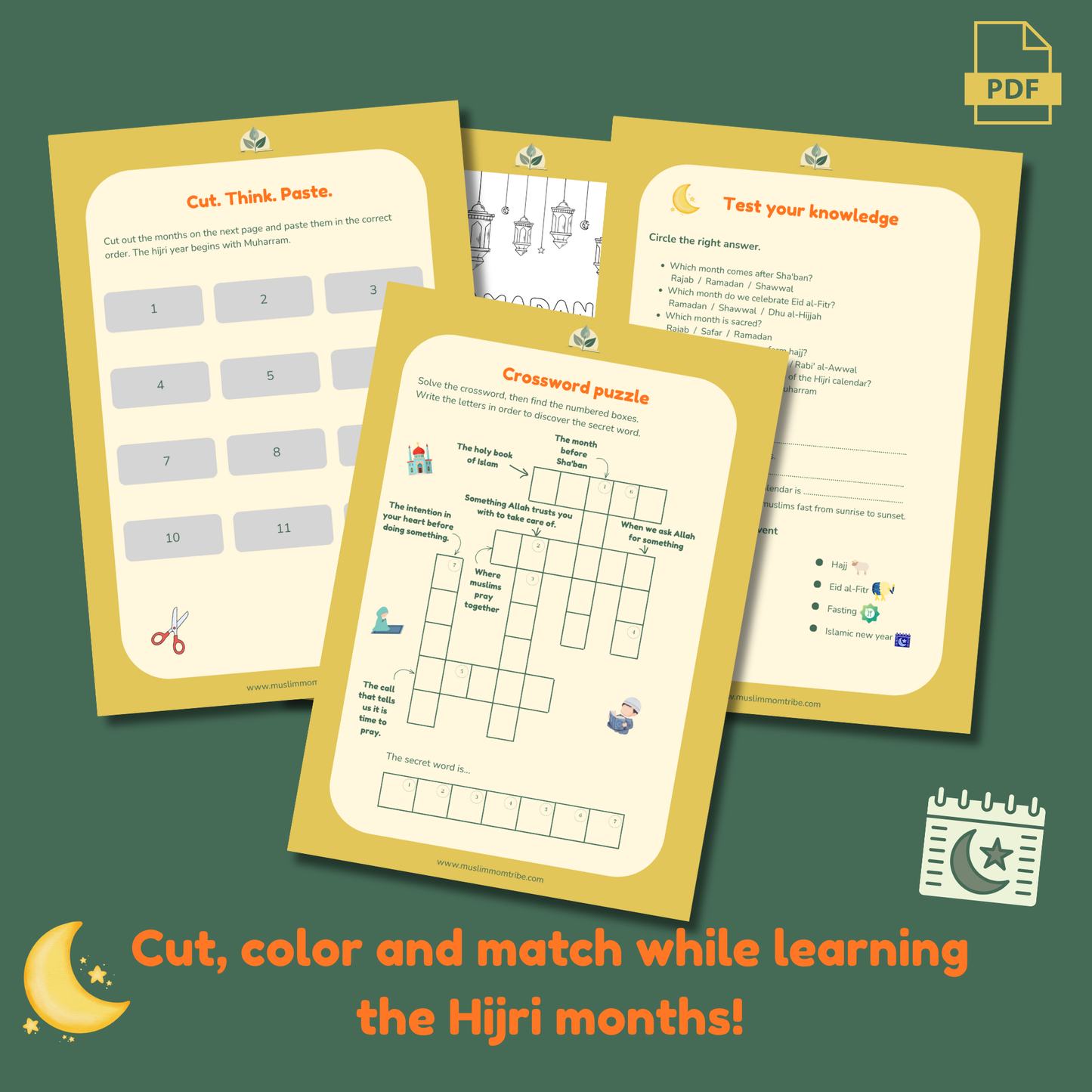 Learn the Hijri Months - Educational Printable for Kids (includes flashcards, puzzles & certificate)